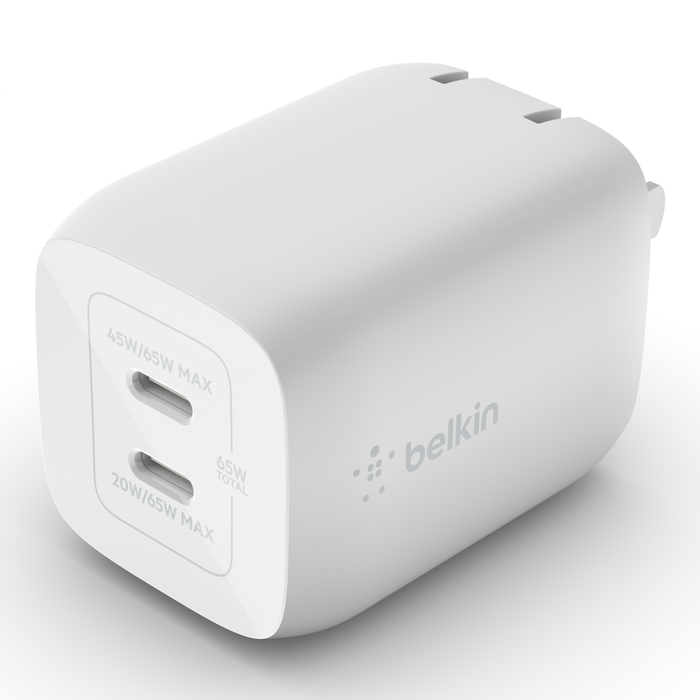 Dual USB-C GaN Wall Charger with PPS 65W, White, hi-res